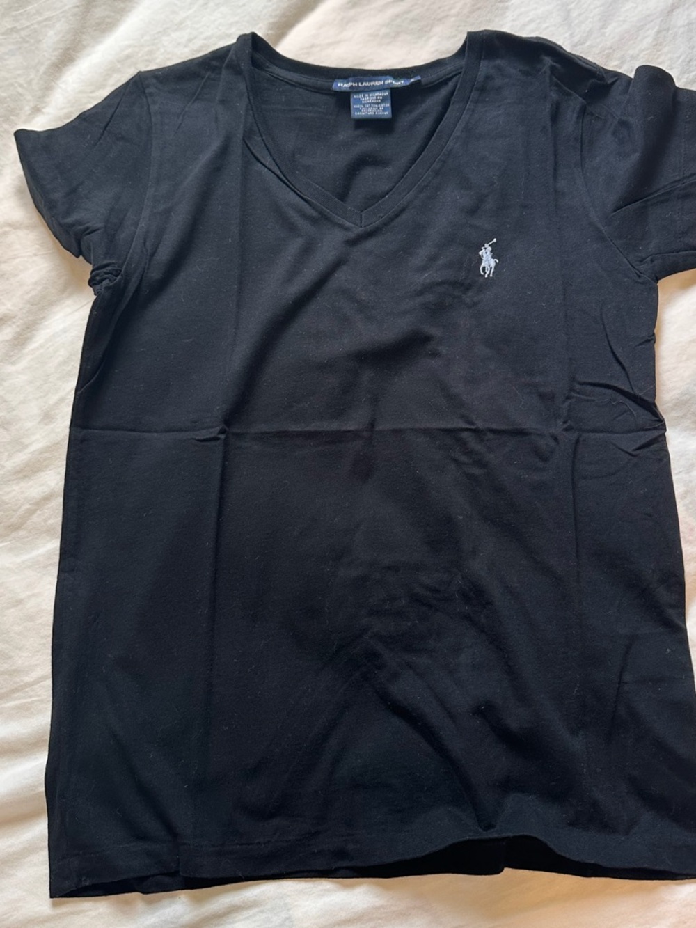 Polo Ralph Lauren Cotton Vneck Tshirt - Black Light Blue - S